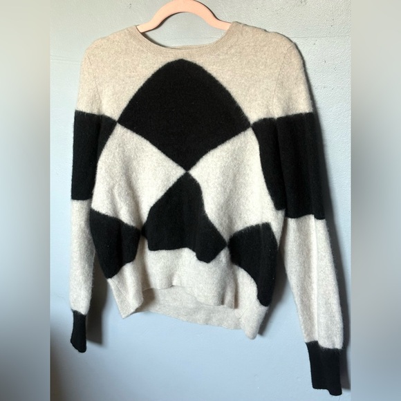 Autograph Sweaters - Autograph Black and White Crew Neck Sweater with Geometric Design